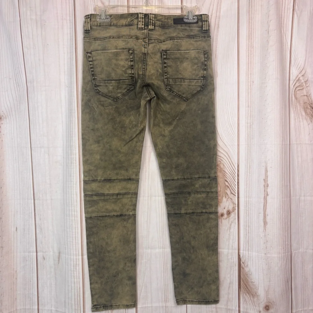 CJ Black Premium Mens Skinny Jeans Distressed Moto Biker Pants Green Sz 28x30